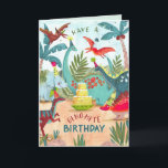 Dinosaur kids dino-mite birthday card<br><div class="desc">An cute hand painted dinosaur birthday card with dinosaurs in a pre historic jungle. Original artwork by Caroline Bonne Müller.</div>