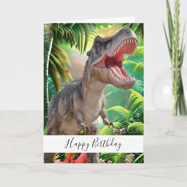 Dinosaur Kids Jurassic Trex Birthday Card (Front)