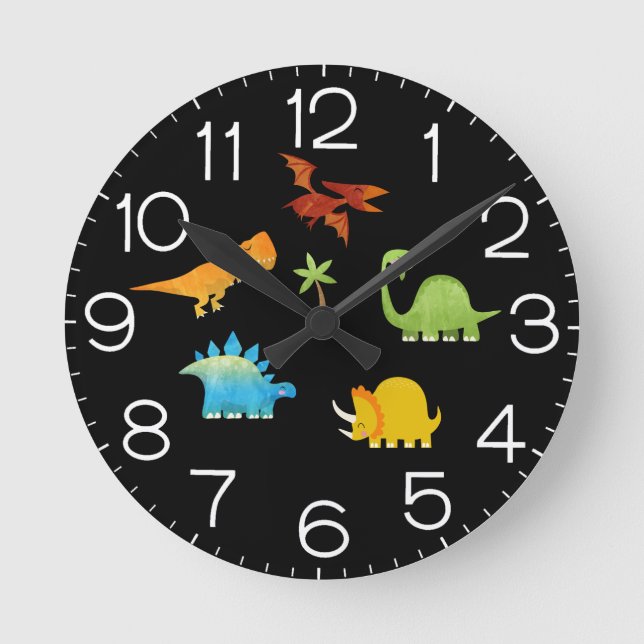 Dinosaur Kids Nursery Cute Dino Round Clock (Front)