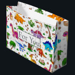 Dinosaur Kids Pattern For You Large Gift Bag<br><div class="desc">Dinosaur Kids Pattern For You Large Gift Bag
A sweet happy Birthday bag personalized gift bag for a person who loves dinosaurs.   Click the "Customize it!" button to change the text size,  text colour,  font style and more!</div>