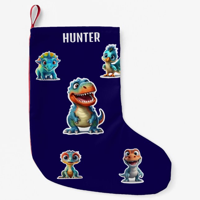 DINOSAUR KIDS PERSONALIZED SMALL CHRISTMAS STOCKING (Front)