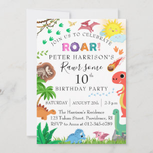 Dinosaur Kids Rawr some Birthday Party Invitation