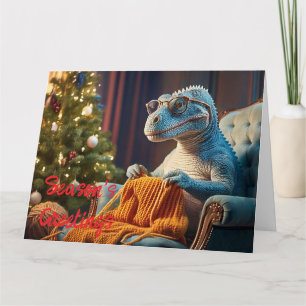 Dinosaur knitting Merry Christmas Card