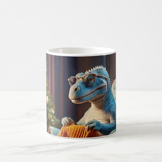Dinosaur knitting Merry Christmas Coffee Mug (Center)