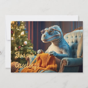 Dinosaur knitting Merry Christmas Holiday Card