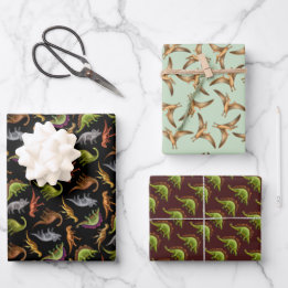 Dinosaur Love Wrapping Paper Flat Sheet Set of 3