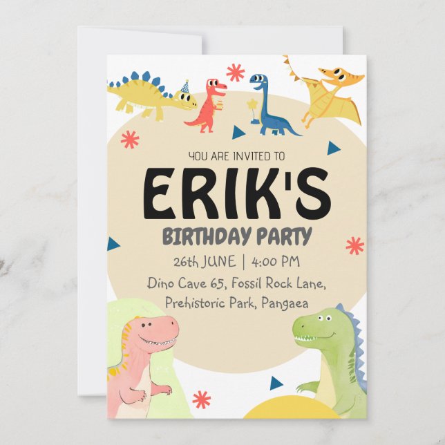 Dinosaur Lover 6th Birthday Party  Invitation (Front)