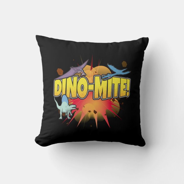 Dinosaur Lover Dynamite Dino-mite Pun Throw Pillow (Front)