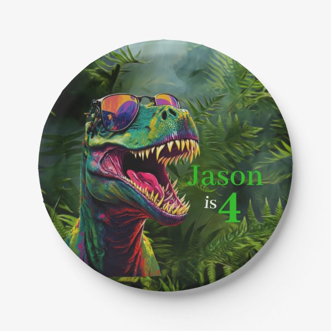 Dinosaur Lover with Cool TRex  Paper Plate (Front)