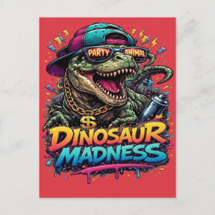 Dinosaur Madness — Party Animal T‑Rex Graphic Postcard