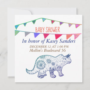Dinosaur Mandala Flags  Baby Shower Invitation