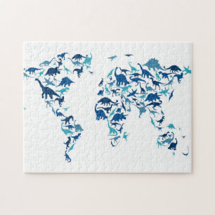 Dinosaur Map of the World Map Jigsaw Puzzle