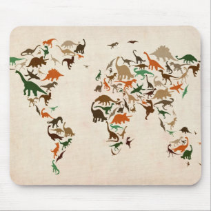 Dinosaur Map of the World Map Mouse Pad