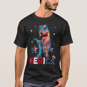 Dinosaur Merica Men Boys American Flag Rex 4th Of  T-Shirt