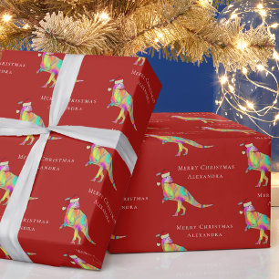 Dinosaur Merry Christmas Personalized Girl Name Wrapping Paper