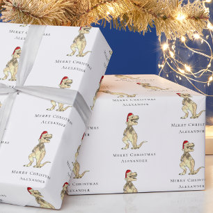 Dinosaur Merry Christmas Personalized Wrapping Paper