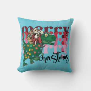 Dinosaur Merry  Christmas Santa Claus  Throw Pillow