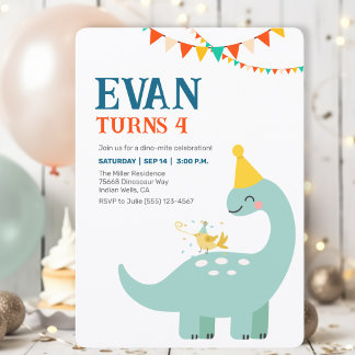 Dinosaur Minimalistic Invite Boys Birthday Dino