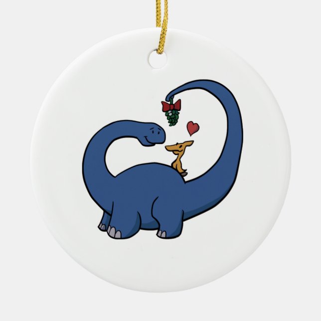 Dinosaur Mistletoe Ceramic Ornament (Front)