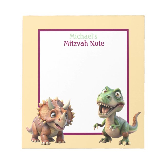 Dinosaur Mitzvah Note Garçons Bloc-notes (Devant)