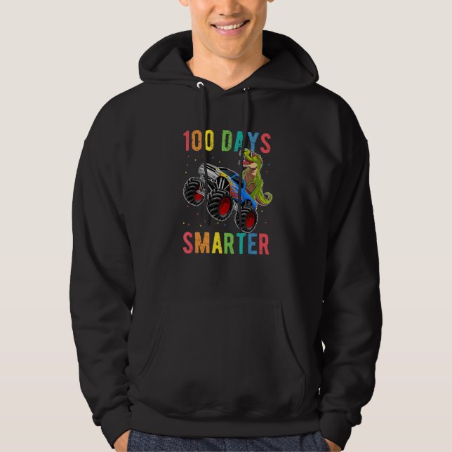 Dinosaur Monster Truck 100 Days Of School For Teac Hoodie (Front)
