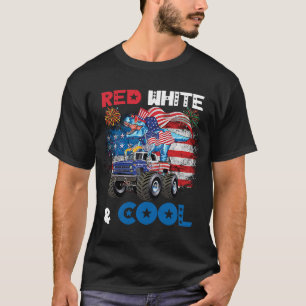 Dinosaur Monster Truck 4th Of July Red White & Coo T-Shirt