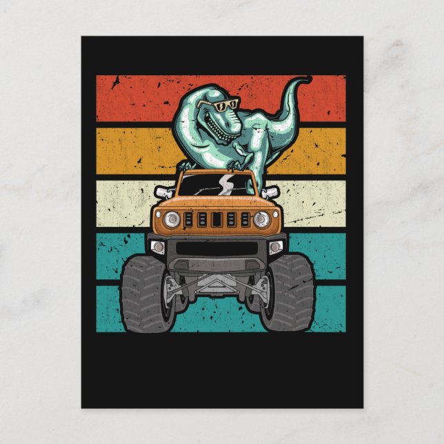 Dinosaur Monster Truck Boys Monster Trucks Trex Postcard (Front)