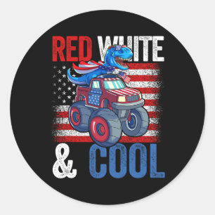 Dinosaur Monster Truck Dino 4th Of July Boys Ameri Classic Round Sticker