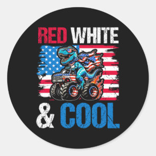 Dinosaur Monster Truck Dino 4th Of July Boys Ameri Classic Round Sticker