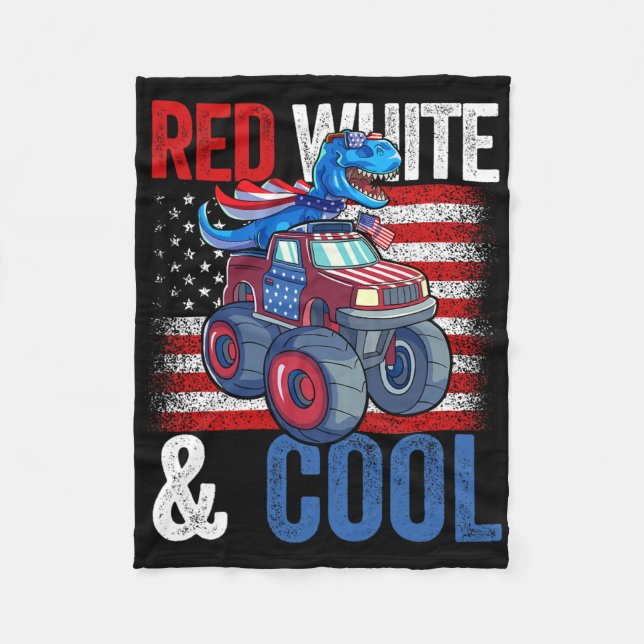 Dinosaur Monster Truck Dino 4th Of July Boys Ameri Fleece Blanket (Front)