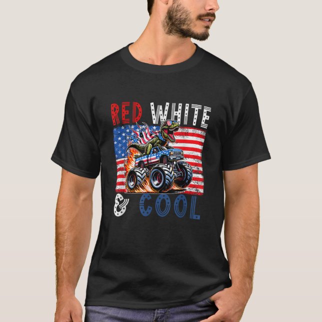 Dinosaur Monster Truck Dino 4th Of July Boys Ameri T-Shirt (Front)