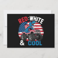 Dinosaur Monster Truck Dino 4th Of July Flag Boys