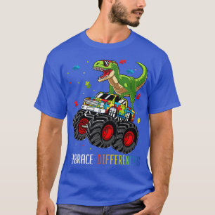 Dinosaur Monster Truck Embrace Differences Autism T-Shirt