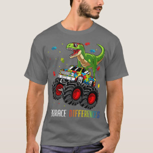 Dinosaur Monster Truck Embrace Differences Autism T-Shirt