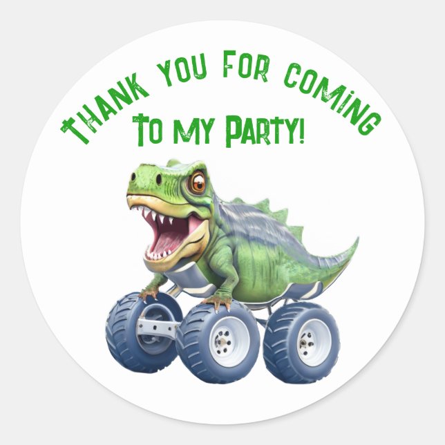 Dinosaur monster truck personalized birthday  classic round sticker (Front)