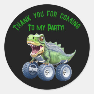 Dinosaur monster truck personalized birthday  classic round sticker