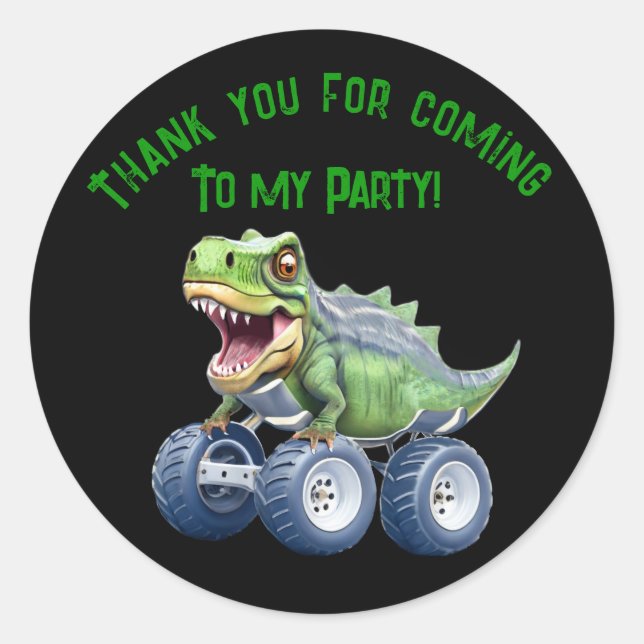 Dinosaur monster truck personalized birthday  classic round sticker (Front)