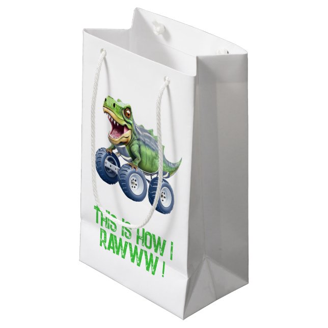 Dinosaur monster truck personalized birthday  small gift bag (Front Angled)