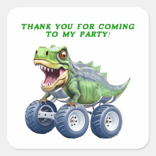 Dinosaur monster truck personalized birthday  square sticker (Front)