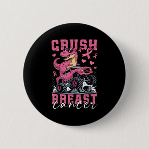 Dinosaur Monster Truck Pink Ribbon Crush Breast Ca 2 Inch Round Button
