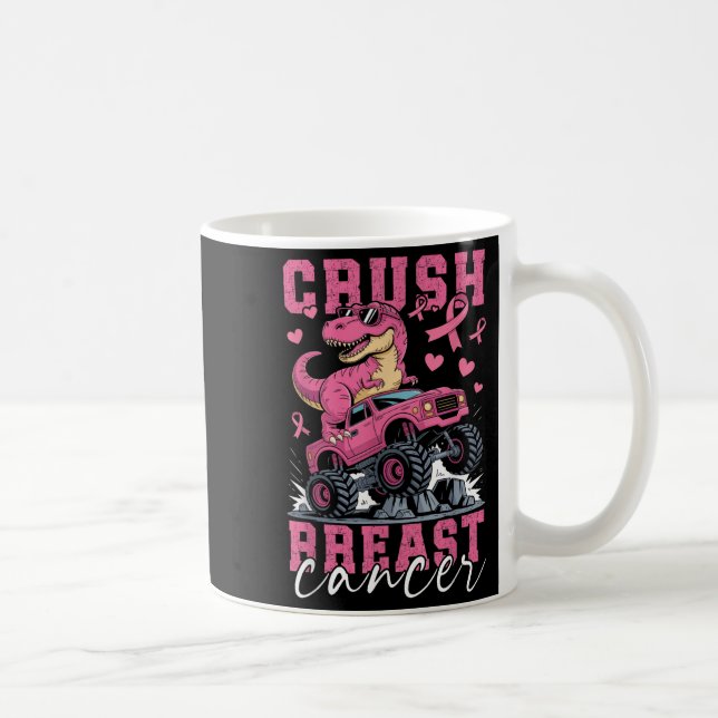 Dinosaur Monster Truck Pink Ribbon Crush Breast Ca Coffee Mug (Right)