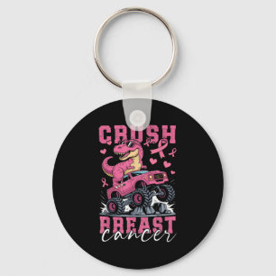 Dinosaur Monster Truck Pink Ribbon Crush Breast Ca Keychain