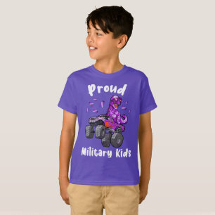 Dinosaur Monster Truck proud Military Kids T-Shirt