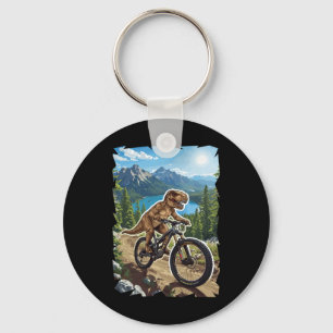 Dinosaur Mountain Biking Through Forest Trail  Keychain