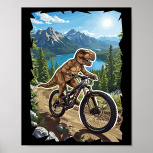 Dinosaur Mountain Biking Through Forest Trail  Poster