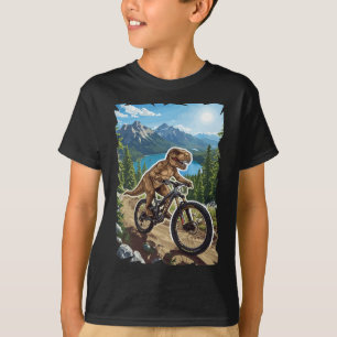 Dinosaur Mountain Biking Through Forest Trail  T-Shirt