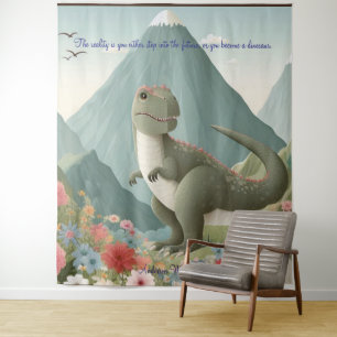 Dinosaur Mountain Flowers Personalized Tapestry