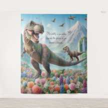 Dinosaur Mountain Flowers Personalized Tapestry