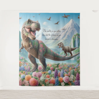 Dinosaur Mountain Flowers Personalized Tapestry