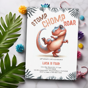 Dinosaur Moves Cool Stomp Chomp Roar Kids Birthday Invitation
